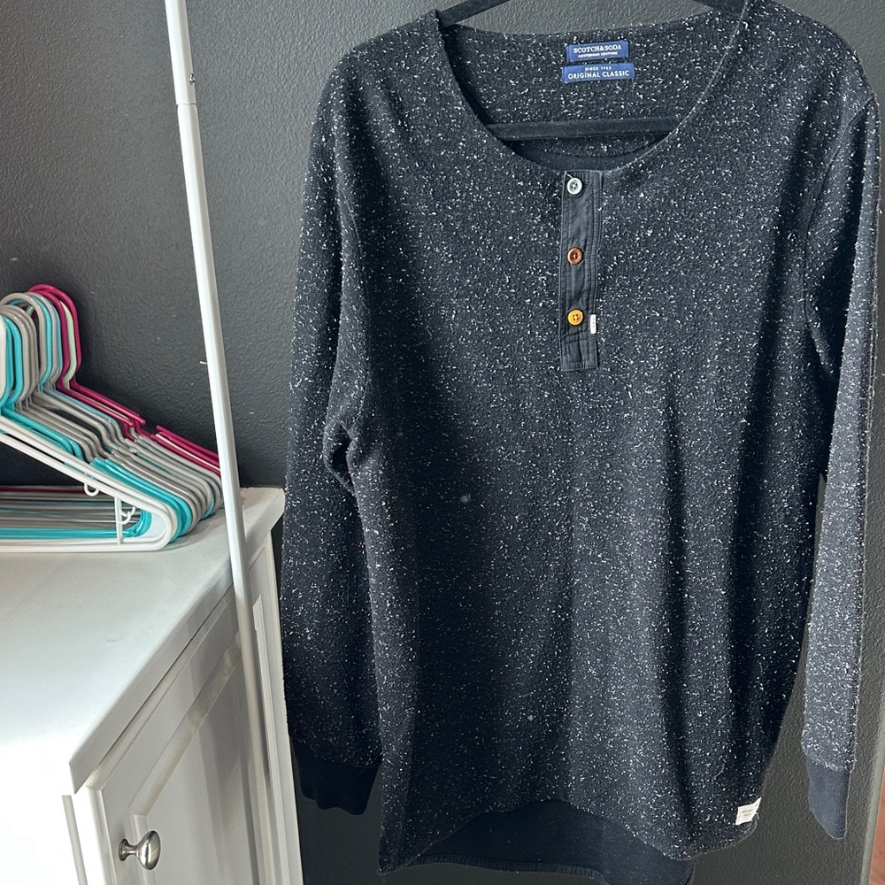 Scotch & Soda Men's Black Speckled Henley Shirt